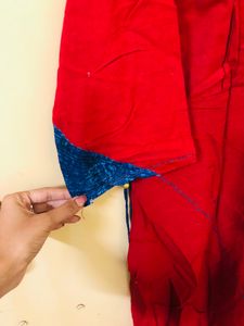 Red Cotton Silk Gown With Suta Work