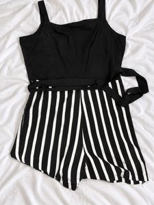 Chic Black &amp; White Striped Romper