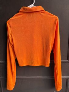 H&amp;M Orange Ruched Button-Up Shirt