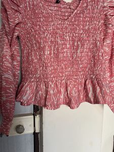 Pink Smocked Peplum Top