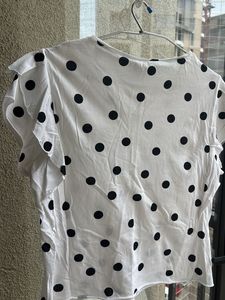 White Polka Dot Ruffle Sleeve Top