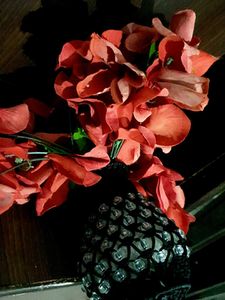 Artificial Coral Flowers in Decorative Vase