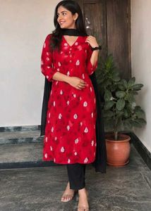 Red Floral Kurta Set