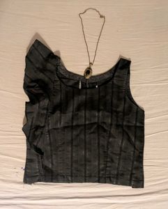 Stylish Black Striped Blouse with Pendant