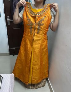 Elegant Orange Embroidered Ethnic Dress.