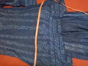 UNIQUE Chikankari Blue Short Anarkali Co-ord Set