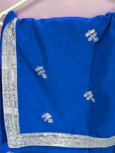 New Elegant Blue Embroidered Saree