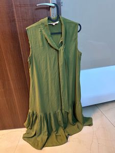 Casual Olive Green Ruffle Dress