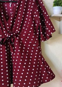 Maroon Polka Dot Tie-Up Top