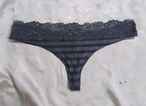 Lace Trim Striped Thong panty