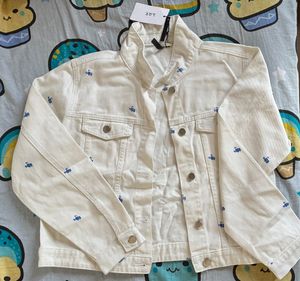 Cream Embroidered Denim Jacket