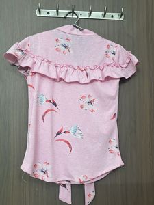 Cute Pink Floral Ruffle Top