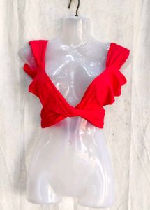 Red Twist Front Bikini Top