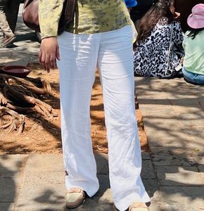 White Linen Blend Pants