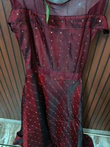 Elegant Maroon Polka Dot Gown