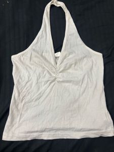 White Halter Neck Ruched Top