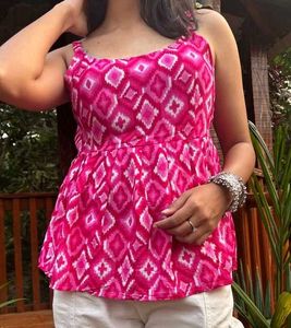 Vibrant Pink Ikat Print Peplum Top