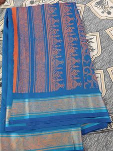 Blue Saree with Orange Border