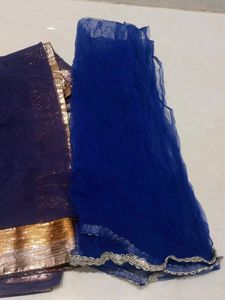 Royal Blue Dupatta with Gold Border