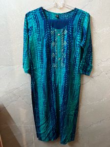 Green & Navy Printed Kurta