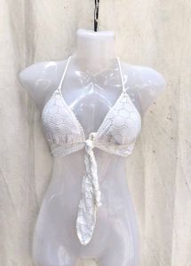 17V. White Crochet Halter Bikini Top
