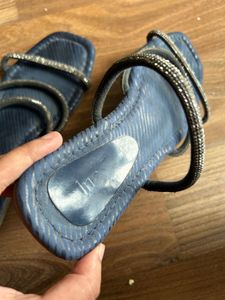 INC5 Blue Embellished Flat Sandals