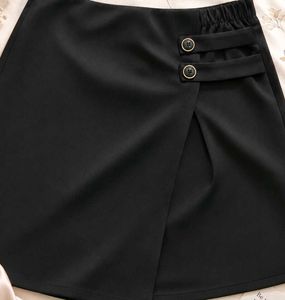 Black Wrap Skirt with Button Detail