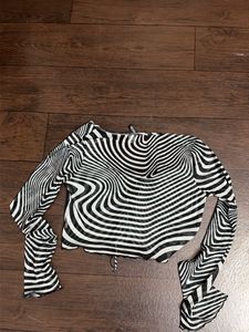 Mesh Zebra Print Long Sleeve Top