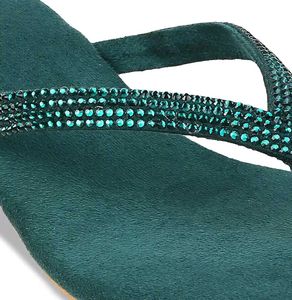 Green Embellished Flip Flops