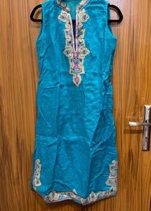 Teal Kurta Set with Pink Dupatta &amp; patiyala pant