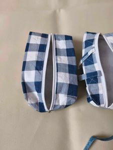 Set of 2 Blue &amp; White Gingham Pouches