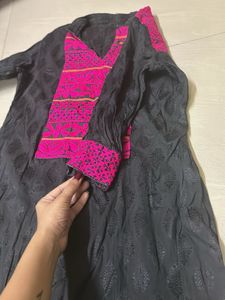 Elegant Black Kurta with Pink Embroidery