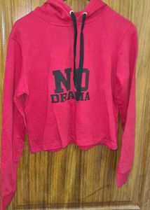 Red "No Drama" Crop Hoodie