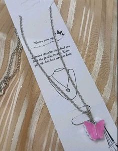 Cute Pink Butterfly Pendant Necklace