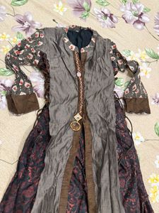 double layerd chanderi kantha work long dress