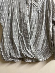 Grey Striped Twist Front Shirt