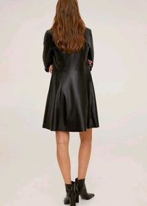 mango Black Faux Leather Button-Up Dress