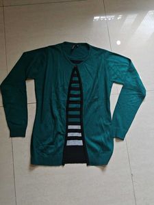 Stylish Teal Cardigan with Striped Inner attached