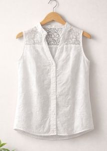 Elegant White Embroidered Sleeveless  topKurta Top