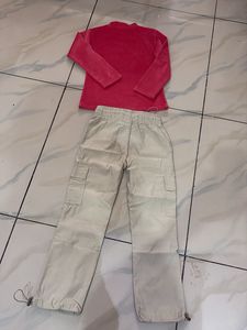 Pink Velvet Top &amp; Cargo Pants Set