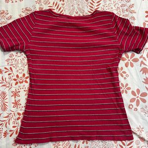 Pink Striped Ribbed Tee