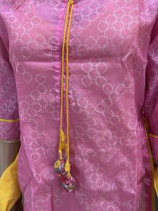 Pink Kurta Set with Yellow Dupatta