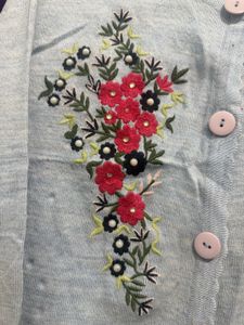 Light Blue Embroidered Cardigan