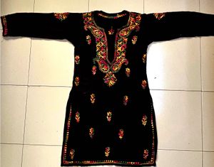 Embroidered Black Kurta &amp; Printed Kurt