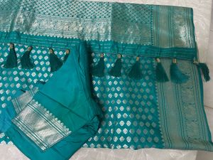 Teal Banarasi Silk Saree