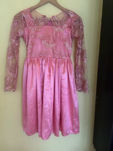 Elegant Pink Beaded Lace Dress