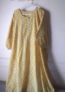 Gold Yellow Cotton Kurti with Bottom