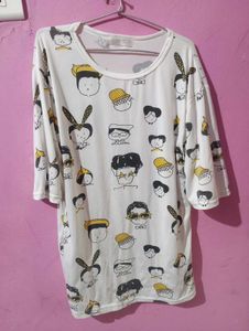 Cartoon Print Oversized Tee