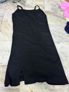 Black Ribbed Midi Dress with Slits