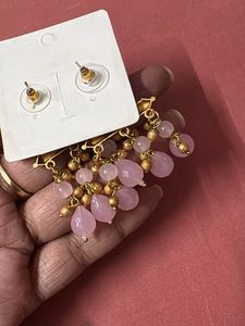 Boho Pink Stone Dangle Earrings